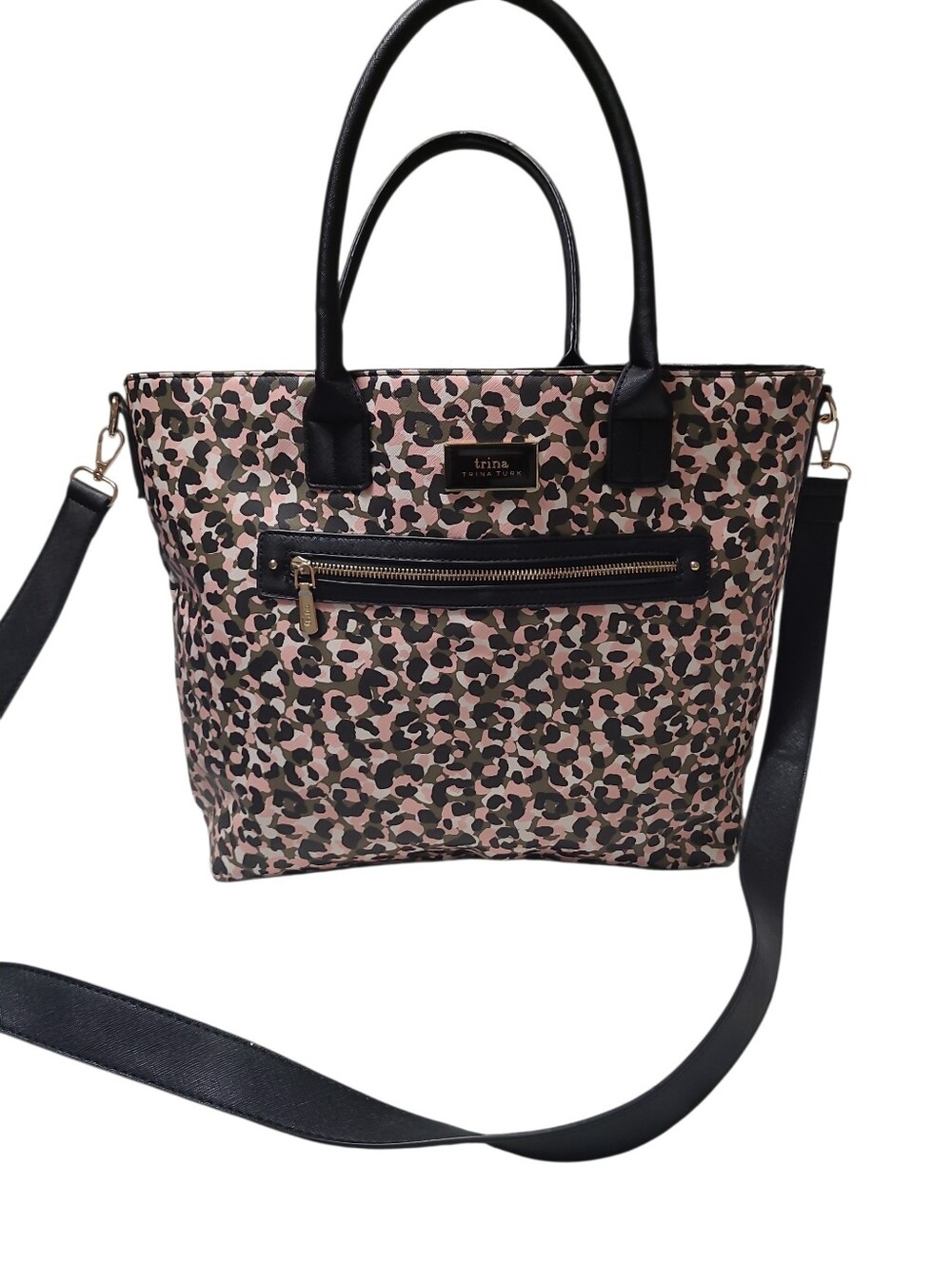 Like New Trina Turk Pink Leopard Print Large Shoulder Or Crossbody Bag